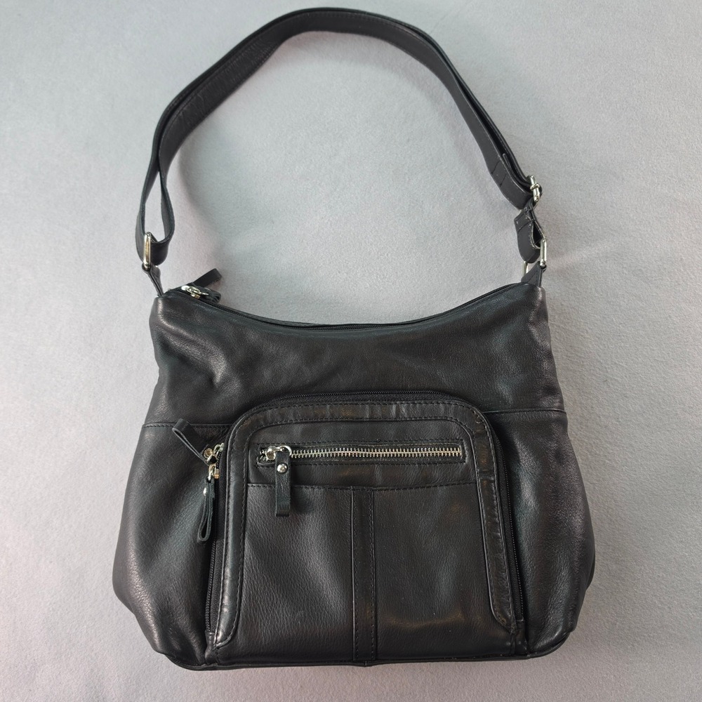 Great American Leather Works Black Leather Multi Compartment Shoulder Bag